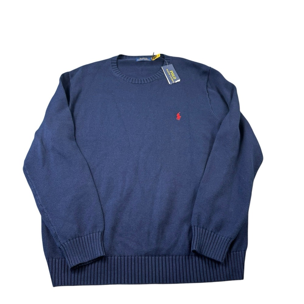Polo Ralph Lauren Blue Red Pony Cotton Crewneck Pullover Sweater Mens 2XL NWT